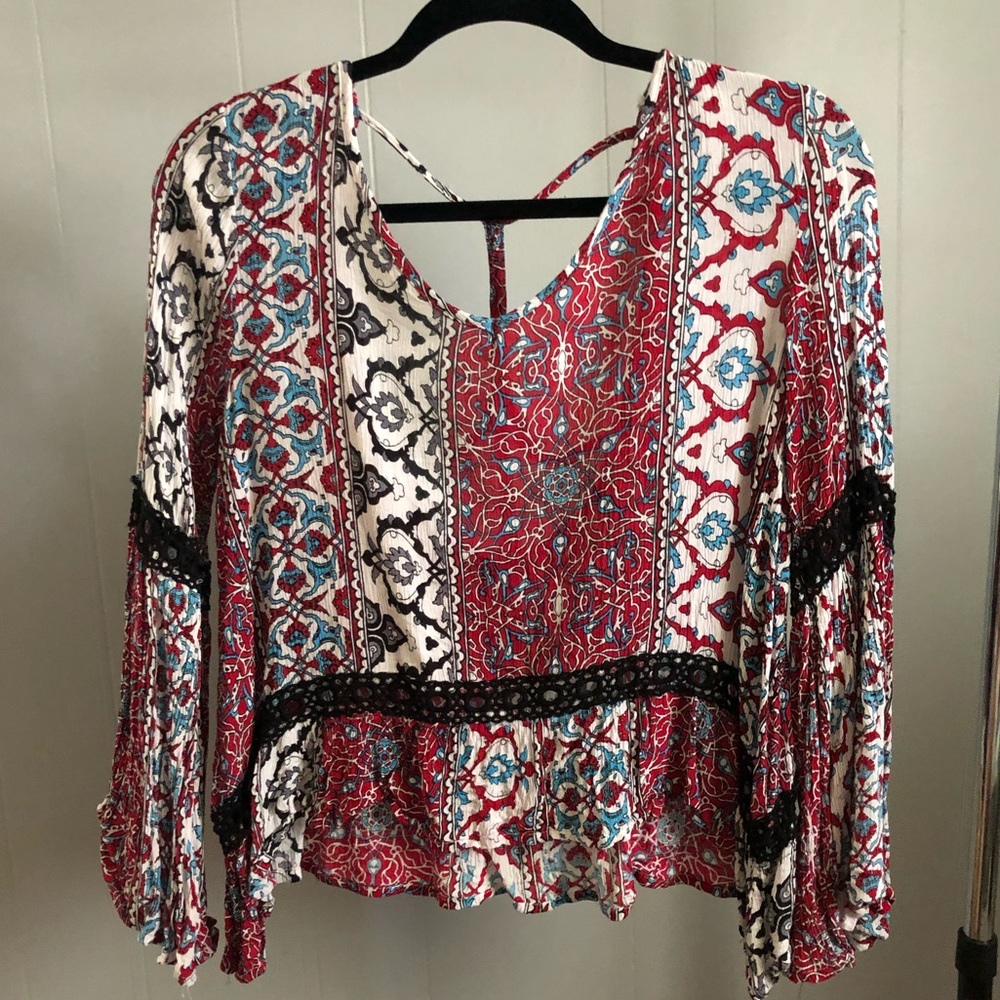 Paisley Red and Blue Boho Top